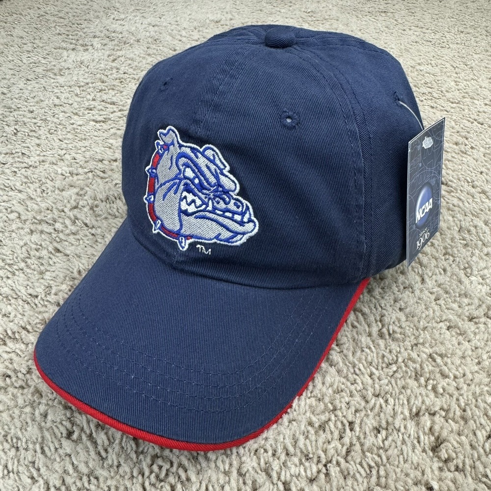 Gonzaga Bulldogs Hat NCAA Signatures Adjustable Blue Red Team Masocot Logo NOS